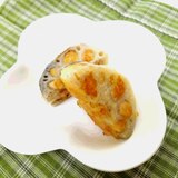 シャキシャキ蓮根とモチモチ海老はんぺんの挟み焼き♪